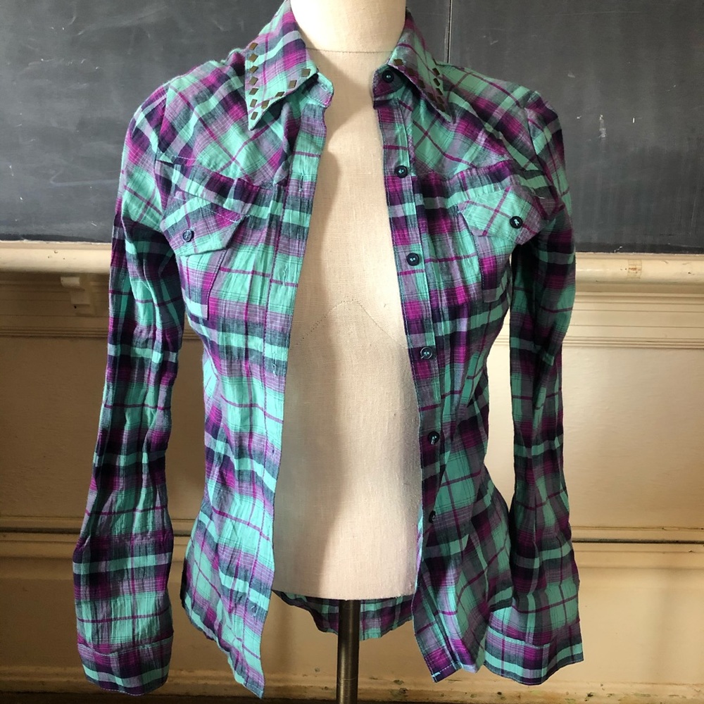 Purple and Aqua studded Flannel